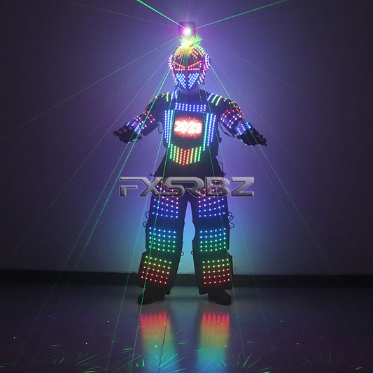 Full Color Pixel LED Robot Suit Costume Traje LED Lights Luminous Jacket Clothes Performance Wear Helmet With Laser Gloves