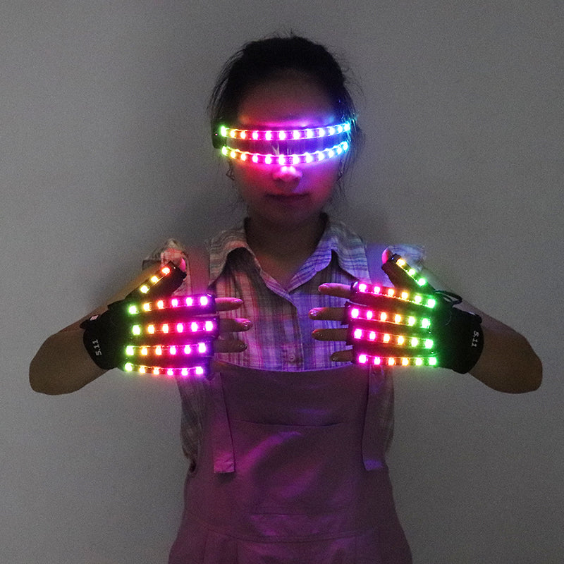 LED Gloves Glowing Glasses Light Up Glasses Rave Costume Decor DJ Dance Performances Luminous Props Halloween Decorati
