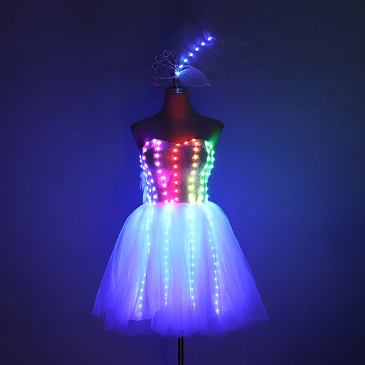 Full Color LED Light Up Tutu Skirt Sexy Mini LED Dresses Nightclub Singer Stage Dance Cosplay Costume Ballet Luminous Clothes