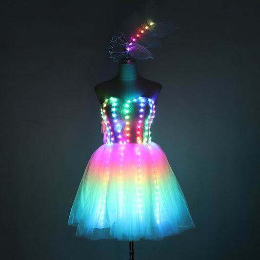 Full Color LED Light Up Tutu Skirt Sexy Mini LED Dresses Nightclub Singer Stage Dance Cosplay Costume Ballet Luminous Clothes