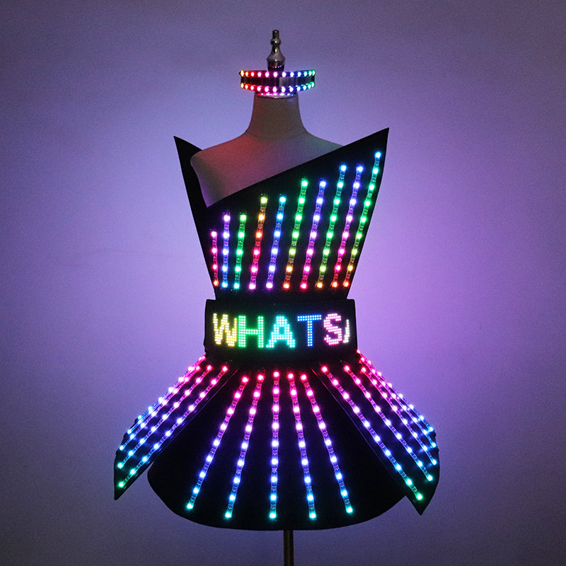 Full Color LED Dress Suits Nightclub Luminous Glasses Costume Singer Dj GoGo Glowing Sexy Skirt Party Light Up Dancer Clothing