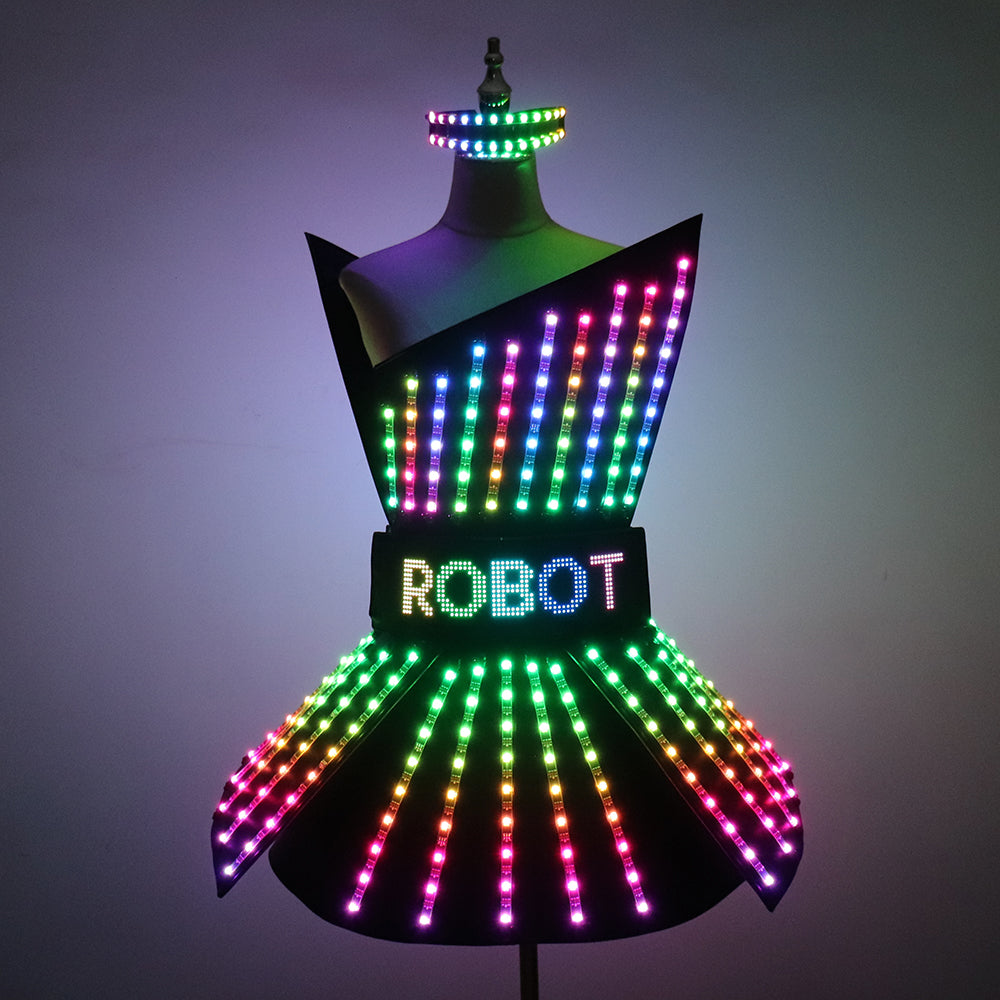 Full Color LED Dress Suits Nightclub Luminous Glasses Costume Singer Dj GoGo Glowing Sexy Skirt Party Light Up Dancer Clothing