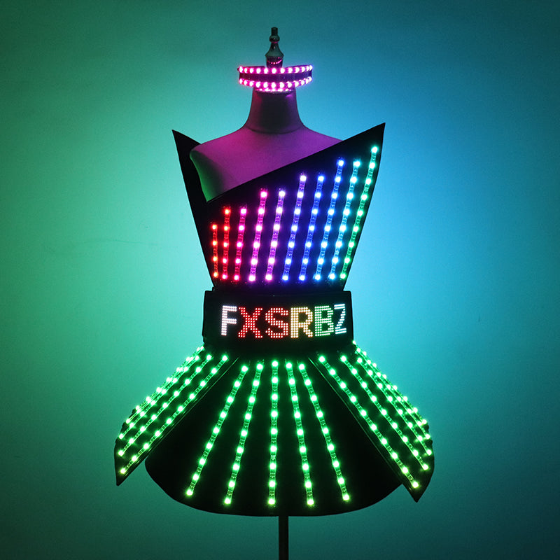 Full Color LED Dress Suits Nightclub Luminous Glasses Costume Singer Dj GoGo Glowing Sexy Skirt Party Light Up Dancer Clothing
