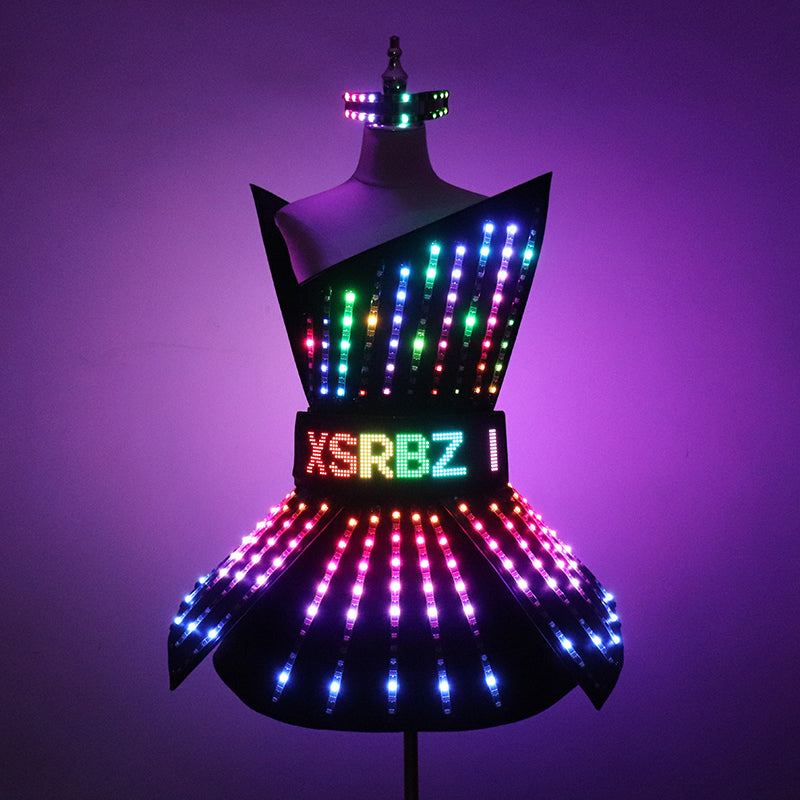 Full Color LED Dress Suits Nightclub Luminous Glasses Costume Singer Dj GoGo Glowing Sexy Skirt Party Light Up Dancer Clothing