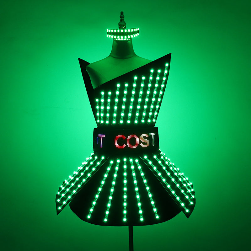 Full Color LED Dress Suits Nightclub Luminous Glasses Costume Singer Dj GoGo Glowing Sexy Skirt Party Light Up Dancer Clothing