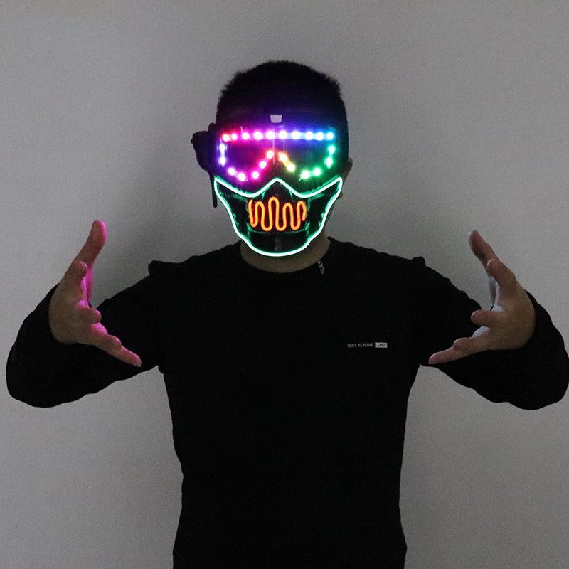 Full Color LED Luminous Mask Goggles Cosplay Party Halloween Birthday Bar Props Gothic Anti-Fog Men and Women Glowing Mask