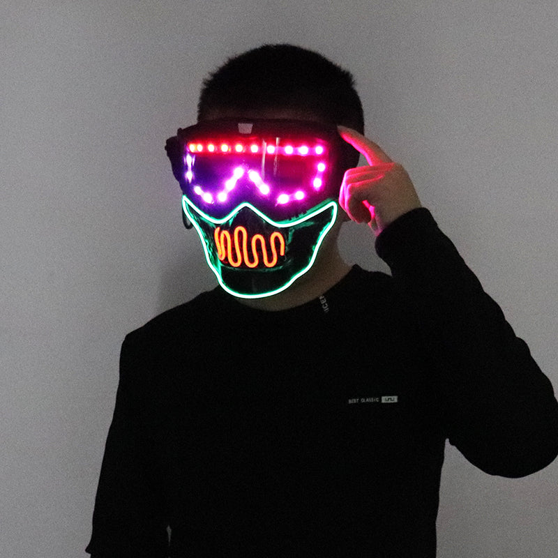 Full Color LED Luminous Mask Goggles Cosplay Party Halloween Birthday Bar Props Gothic Anti-Fog Men and Women Glowing Mask