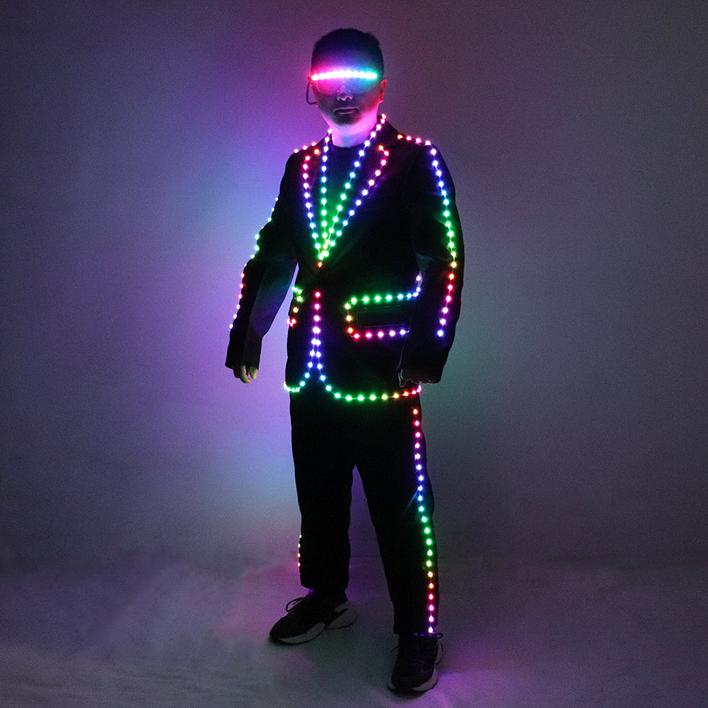 Full Color LED Suit Digital Remote Control LED Costume For Wedding Stage Hosting,Bar Nightclub Man Luminous Clothing