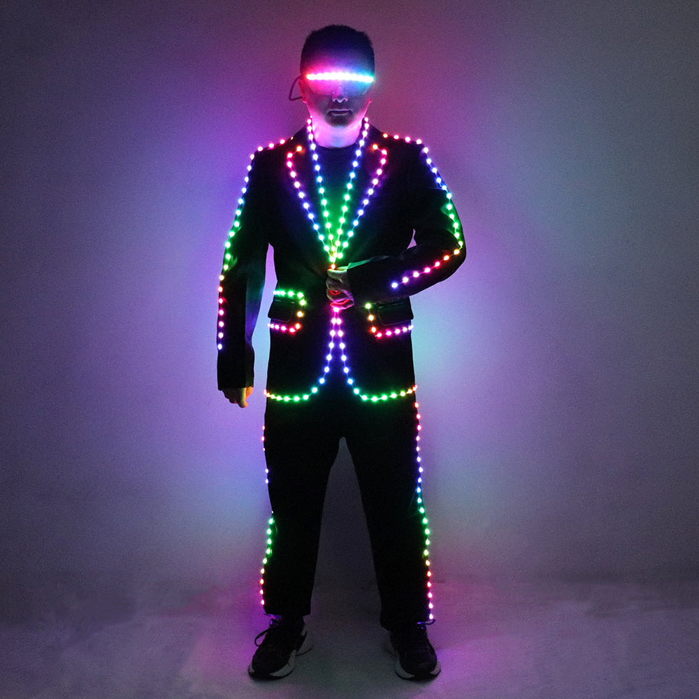 Full Color LED Suit Digital Remote Control LED Costume For Wedding Stage Hosting,Bar Nightclub Man Luminous Clothing