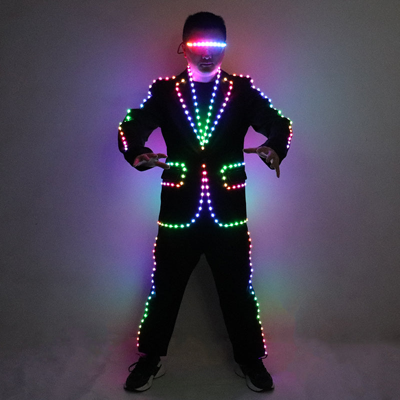 Full Color LED Suit Digital Remote Control LED Costume For Wedding Stage Hosting,Bar Nightclub Man Luminous Clothing