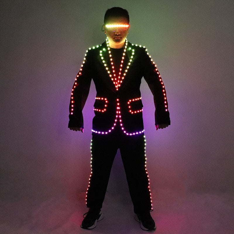 Full Color LED Suit Digital Remote Control LED Costume For Wedding Stage Hosting,Bar Nightclub Man Luminous Clothing