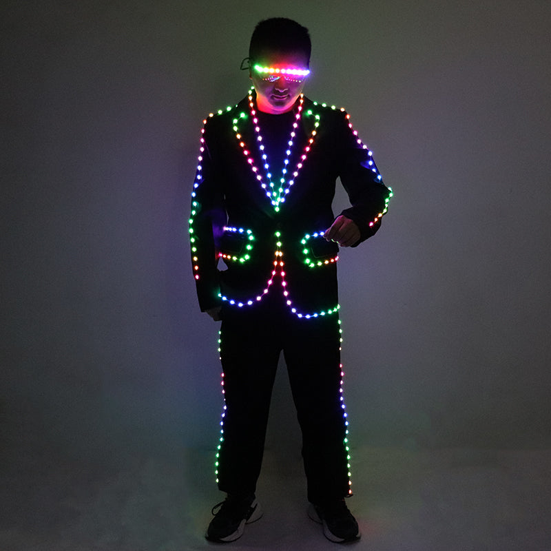 Full Color LED Suit Digital Remote Control LED Costume For Wedding Stage Hosting,Bar Nightclub Man Luminous Clothing