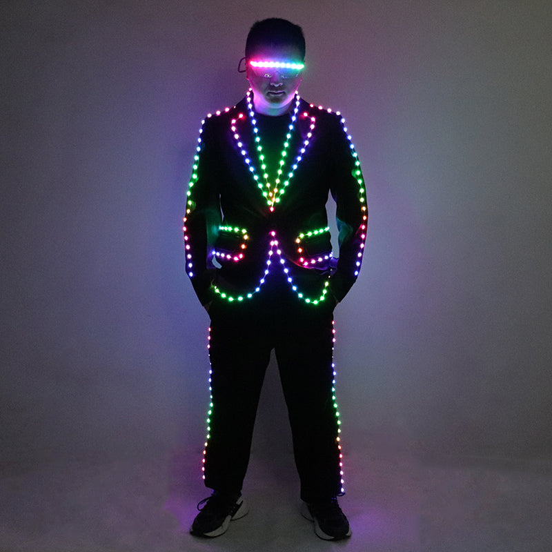 Full Color LED Suit Digital Remote Control LED Costume For Wedding Stage Hosting,Bar Nightclub Man Luminous Clothing