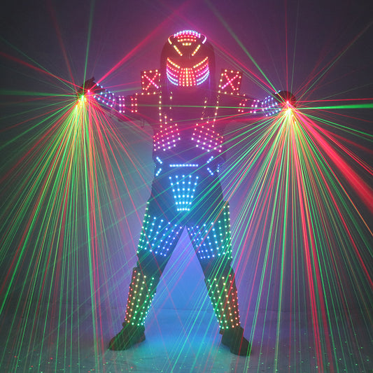 Full Color LED Robot Suit Stage Dance Costume LED Lights Luminous Jacket Clothes Performance Wear Helmet With Laser Gloves