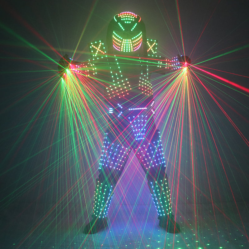 Full Color LED Robot Suit Stage Dance Costume LED Lights Luminous Jacket Clothes Performance Wear Helmet With Laser Gloves