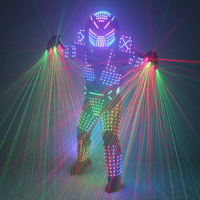 Full Color LED Robot Suit Stage Dance Costume LED Lights Luminous Jacket Clothes Performance Wear Helmet With Laser Gloves