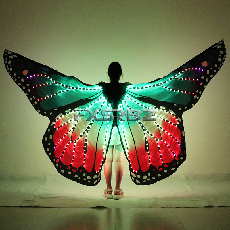 Full Color Women Belly Dance LED Wings Halloween Stage Girl LED Light Butterfly Costume Rainbow Color Dance Glowing Cloak Props