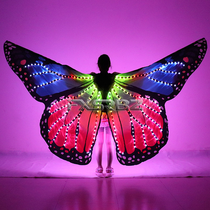 Full Color Women Belly Dance LED Wings Halloween Stage Girl LED Light Butterfly Costume Rainbow Color Dance Glowing Cloak Props