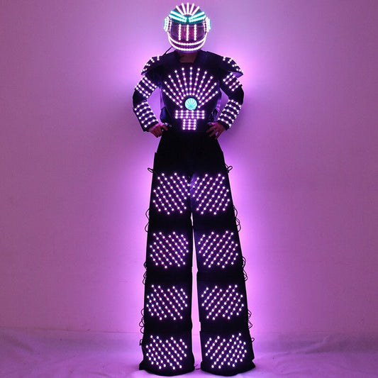 LED Robot Suit Traje De Robot Jacket LED Helmet Stilts Walker Suit Clothing David Guetta Robot Costume And Laser Gloves