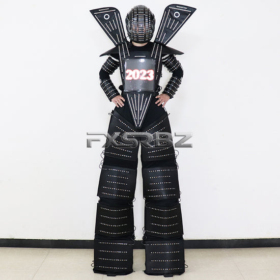 Full Color Smart Pixels LED Robot Suit Costume Light Up Stilts Walker Clothing Luminous Jacket chest display Helmet Laser Gloves