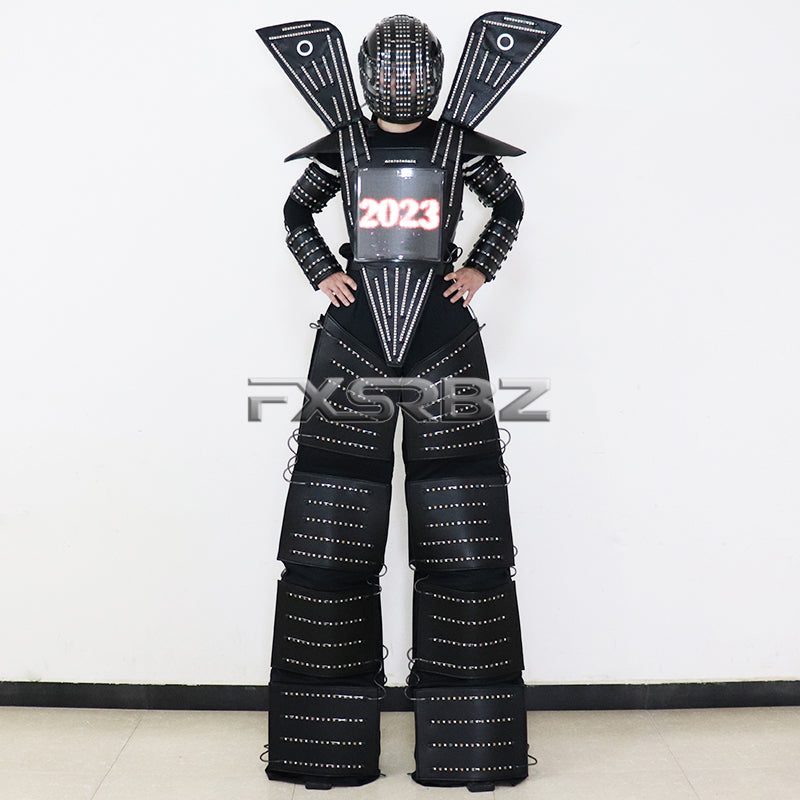 Full Color Smart Pixels LED Robot Suit Costume Light Up Stilts Walker Clothing Luminous Jacket chest display Helmet Laser Gloves