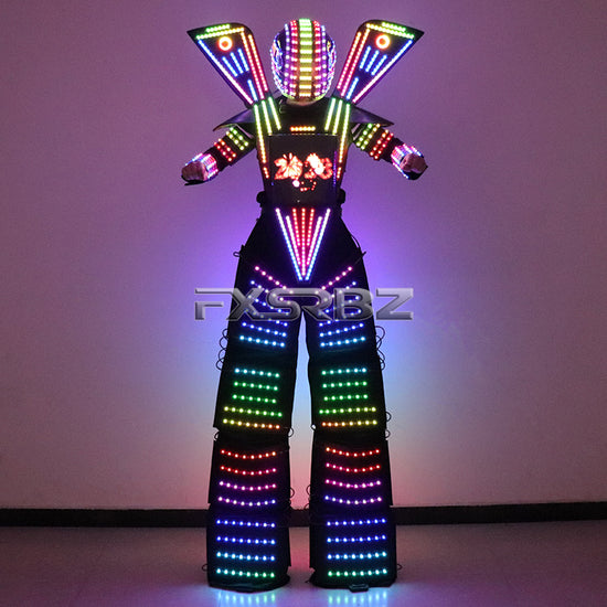 Full Color Smart Pixels LED Robot Suit Costume Light Up Stilts Walker Clothing Luminous Jacket chest display Helmet Laser Gloves