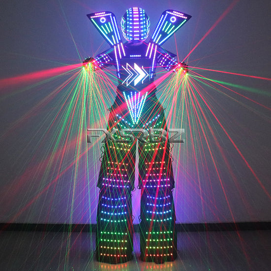 Full Color Smart Pixels LED Robot Suit Costume Light Up Stilts Walker Clothing Luminous Jacket chest display Helmet Laser Gloves