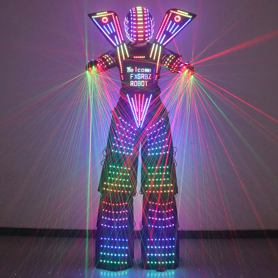 Full Color Smart Pixels LED Robot Suit Costume Light Up Stilts Walker Clothing Luminous Jacket chest display Helmet Laser Gloves