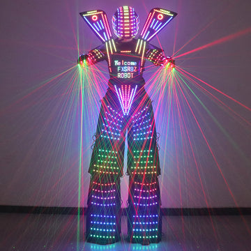Full Color Smart Pixels LED Robot Suit Costume Light Up Stilts Walker Clothing Luminous Jacket chest display Helmet Laser Gloves