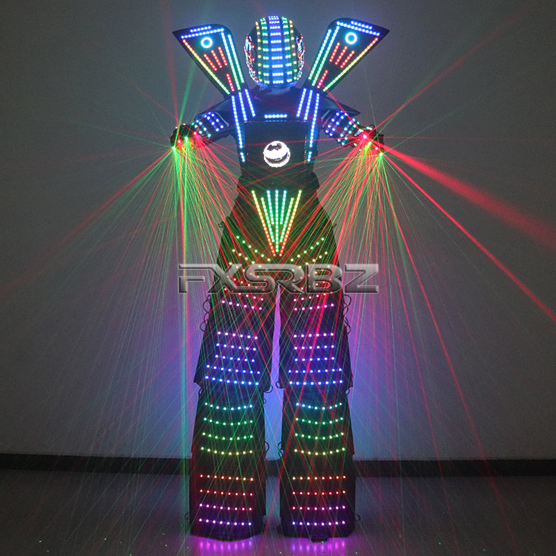 Full Color Smart Pixels LED Robot Suit Costume Light Up Stilts Walker Clothing Luminous Jacket chest display Helmet Laser Gloves