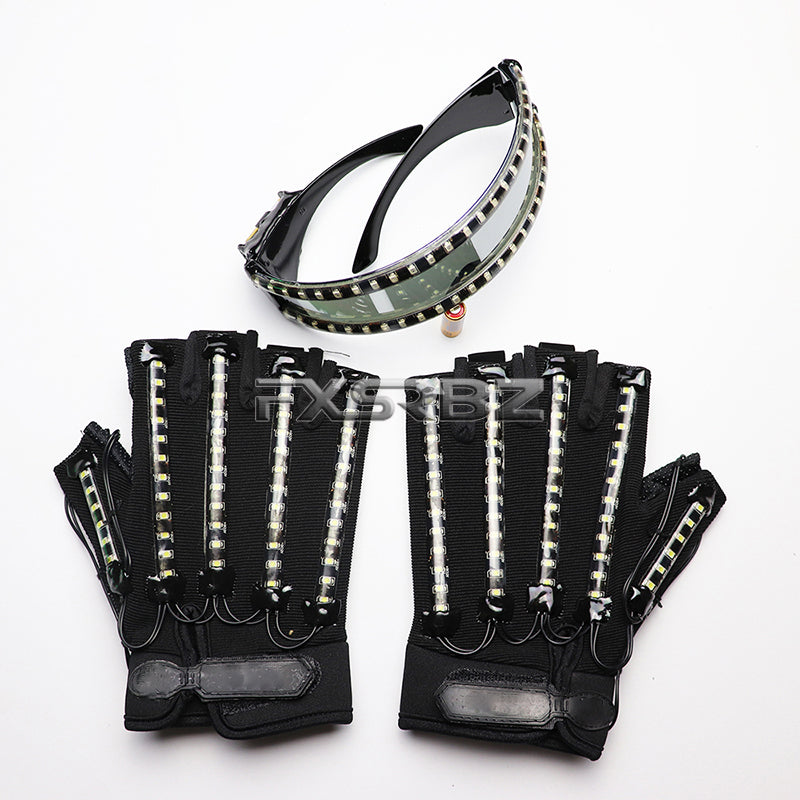LED Gloves Luminous Glasses Halloween Bar Night Club Mechanical Dance Performances Props Party Supplies