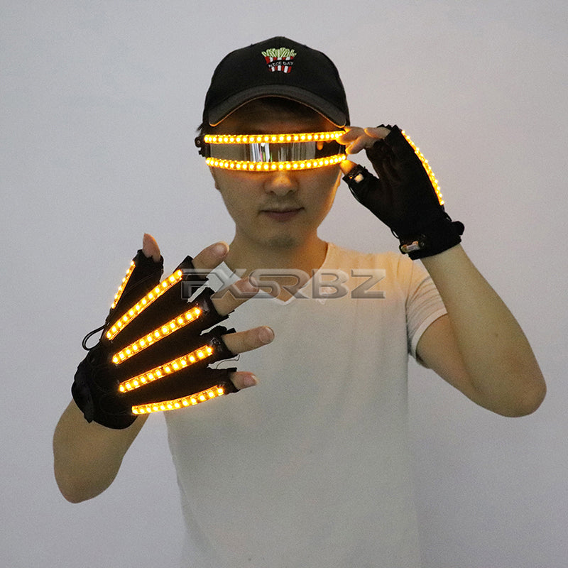 LED Gloves Luminous Glasses Halloween Bar Night Club Mechanical Dance Performances Props Party Supplies