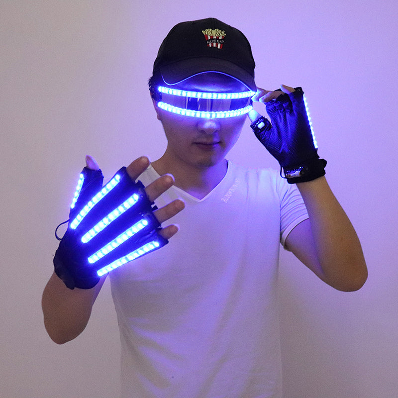 LED Gloves Luminous Glasses Halloween Bar Night Club Mechanical Dance Performances Props Party Supplies