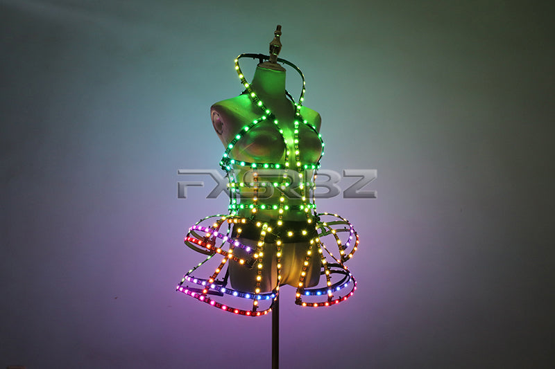 Full Color Digital LED Cage Clothing Suit Light Up Luminous Costumes Sexy Girl Tutu Ballet Dancing LED Hollowed-Out Dress