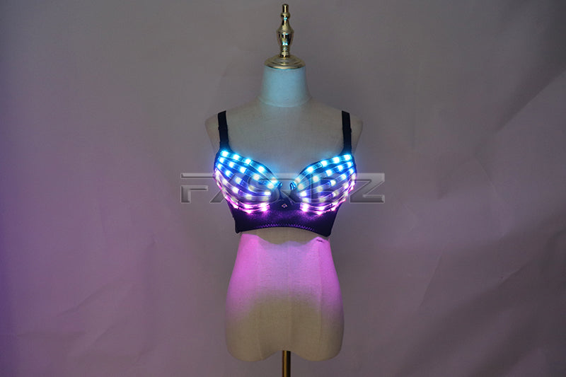 Full Color LED Bra Discolored Sexy Underwear Party Dress Belly Dance Light up Bra Luminous Costumes glowing bikini outfits