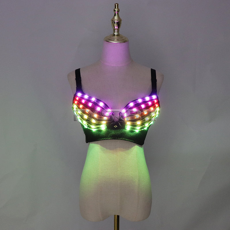 Full Color LED Bra Discolored Sexy Underwear Party Dress Belly Dance Light up Bra Luminous Costumes glowing bikini outfits
