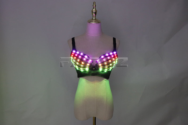 Full Color LED Bra Discolored Sexy Underwear Party Dress Belly Dance Light up Bra Luminous Costumes glowing bikini outfits