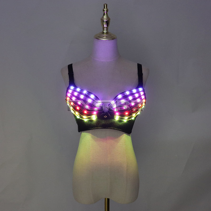 Full Color LED Bra Discolored Sexy Underwear Party Dress Belly Dance Light up Bra Luminous Costumes glowing bikini outfits