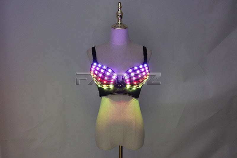 Full Color LED Bra Discolored Sexy Underwear Party Dress Belly Dance Light up Bra Luminous Costumes glowing bikini outfits
