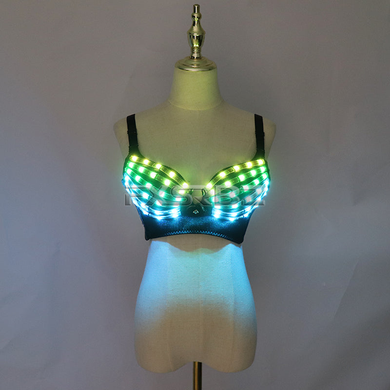 Full Color LED Bra Discolored Sexy Underwear Party Dress Belly Dance Light up Bra Luminous Costumes glowing bikini outfits