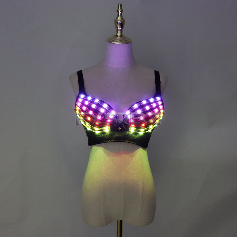 Full Color LED Bra Discolored Sexy Underwear Party Dress Belly Dance Light up Bra Luminous Costumes glowing bikini outfits