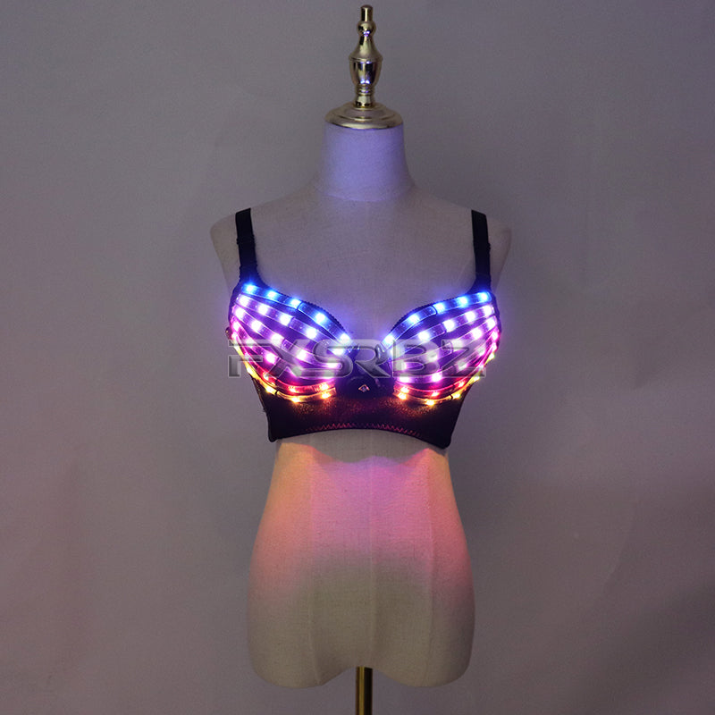 Full Color LED Bra Discolored Sexy Underwear Party Dress Belly Dance Light up Bra Luminous Costumes glowing bikini outfits