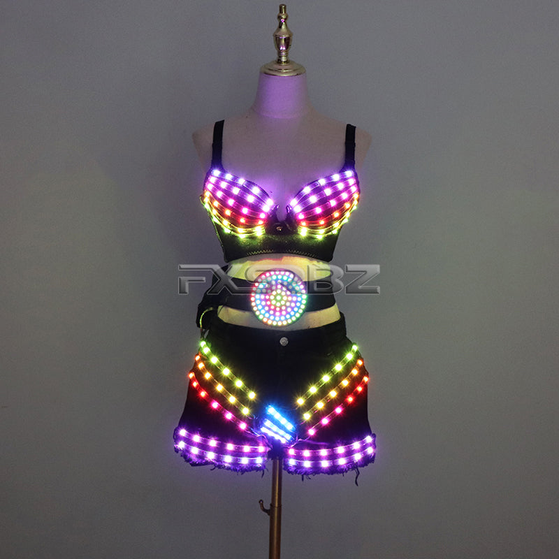 New LED Costume Light Up Sexy Lady Party Dance Bra With Belt DJ