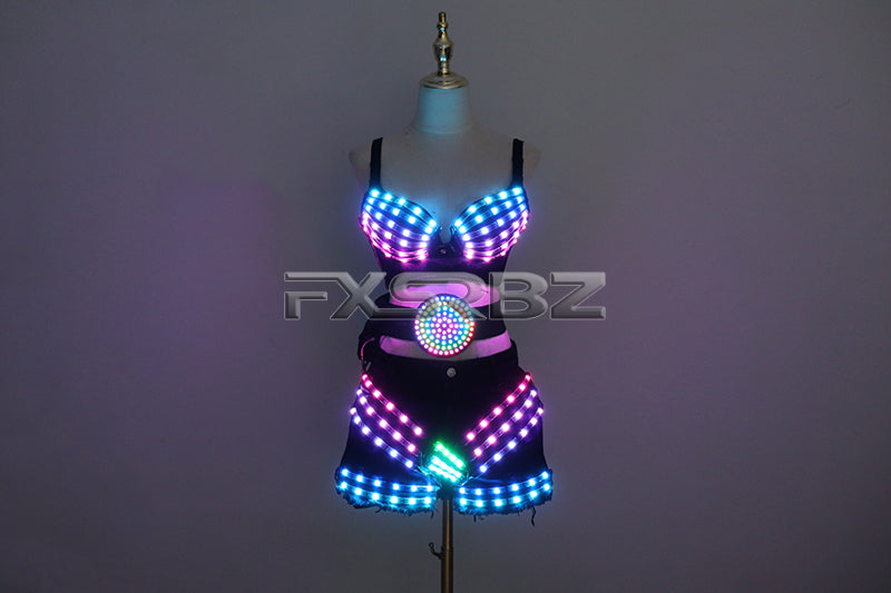 New LED Costume Light Up Sexy Lady Party Dance Bra With Belt DJ Nightclub Bar Glowing Clothing Stage Show Skirt Suits