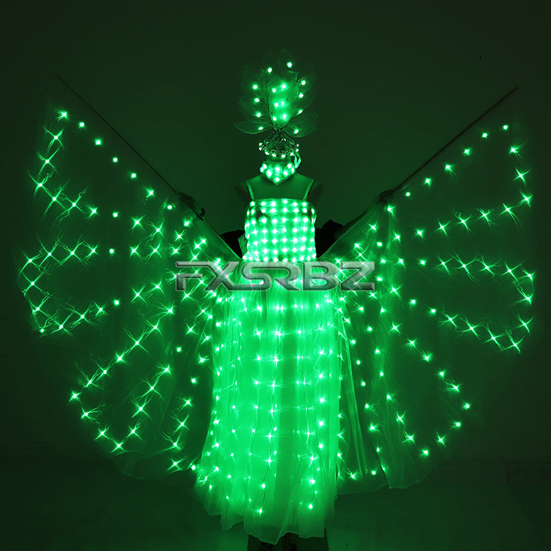 LED Wedding Dress Red Green Blue Yellow Pink Purple Light Up Fluorescent Butterfly Wings Women Luminous Ballet Skirt Costumes