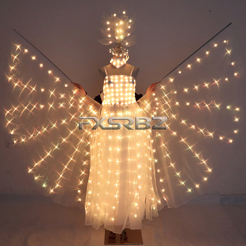 LED Wedding Dress Red Green Blue Yellow Pink Purple Light Up Fluorescent Butterfly Wings Women Luminous Ballet Skirt Costumes