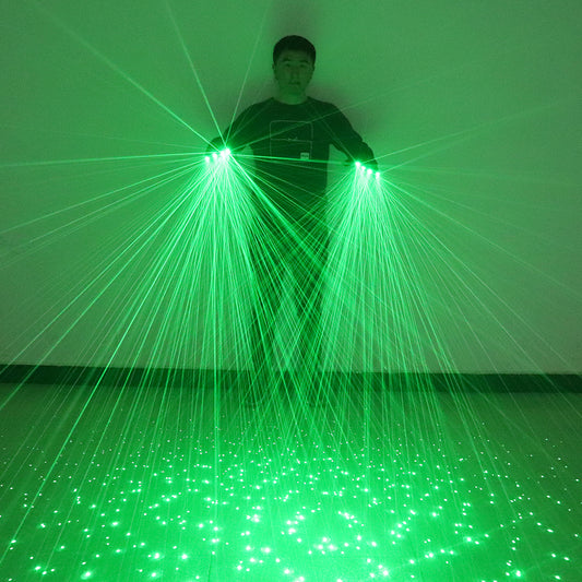 2 in 1 Green Laser Gloves DJ Singer Bar Nightclub Laser Show Props LED Robot Mechanical Multi-ray Gloves