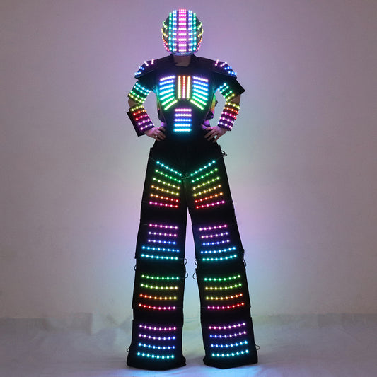 Full Color Smart Pixel LED Robot Suit Costume Light Up Stilts Walker Clothing Helmet Laser Gloves LED Luminous Jacket Clothes
