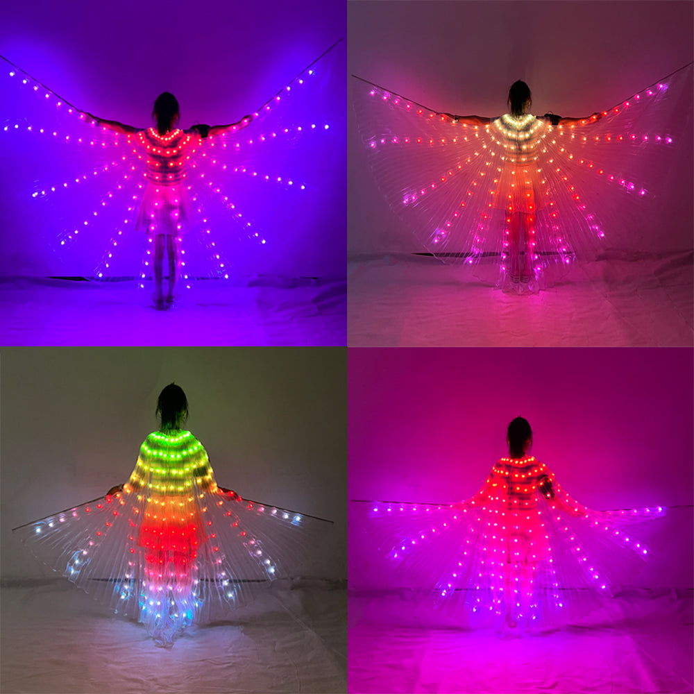 Women LED Isis Wings Remote Control Belly Dance Light Up Wings Butterfly Party Club Wear Flash Halloween Flexible Sticks