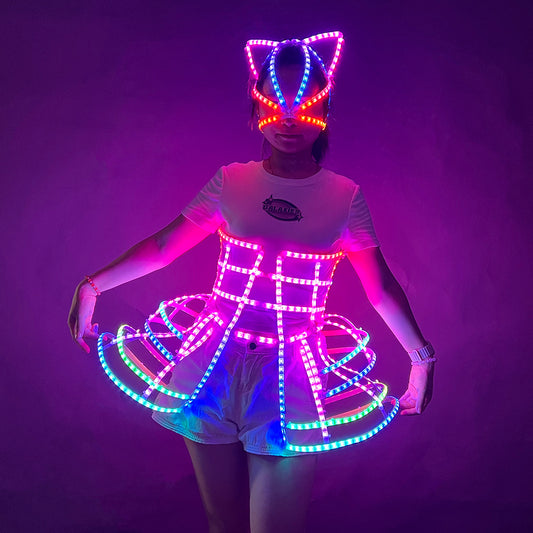 Full color LED cage costume short skirt headband